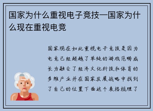 国家为什么重视电子竞技—国家为什么现在重视电竞